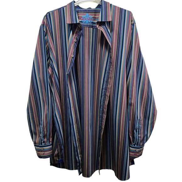 Robert Graham Multicolor Striped Flip-Cuff Long Sleeve Men's Collared Shirt 4XLT - Picture 2 of 8